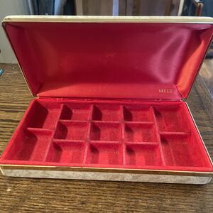 Vintage MELE Ivory Gold Hard Clam Shell Jewelry Box Travel Case